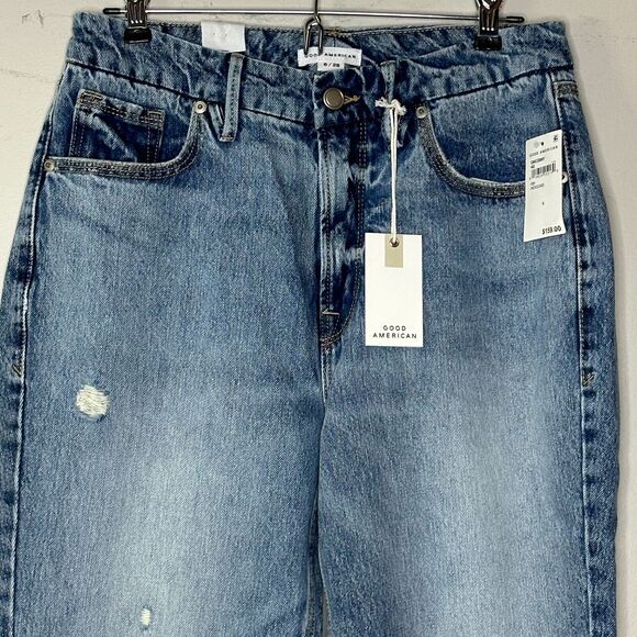 Good American Good Classic Jeans Distressed High Rise Indigo065 Women 6/28 NWT - Picture 4 of 11